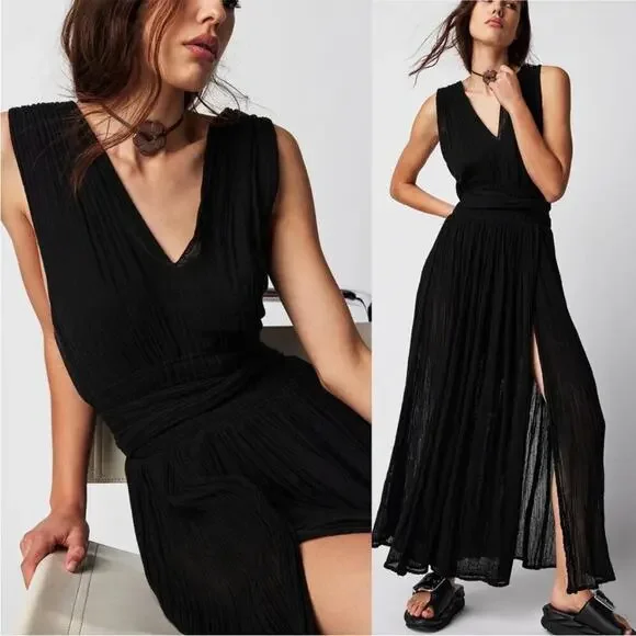 Jens Pirate Booty Free People Prism Black V Neck Gauzy Maxi Dress Womens Size XS - Picture 2 of 6